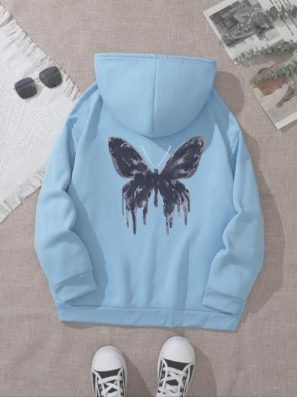 Women's Butterfly Print Hoodie, Fashion Casual Hooded Sweatshirt for Daily Holiday Outdoor Wear, Women Clothing for Fall...
