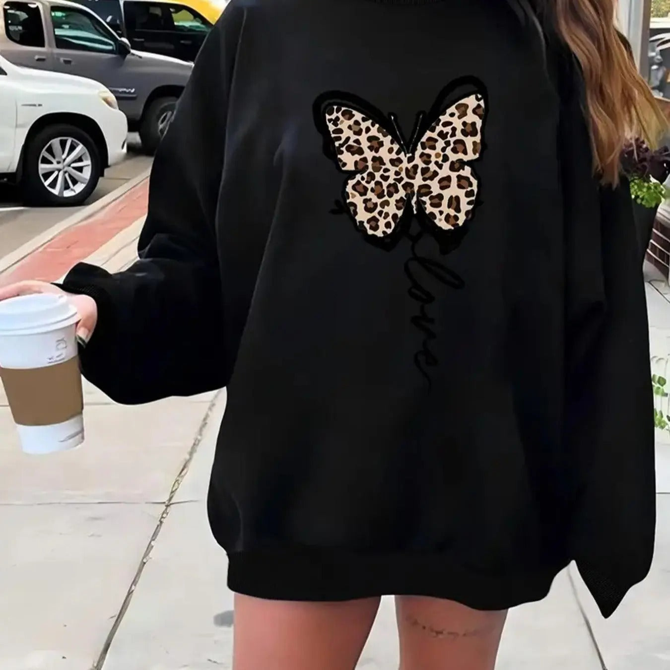 Women's Butterfly Print Round Neck Pullover, 1 Count Fashion Casual Crew Neck Sweatshirt for Daily Outdoor Wear, Women...