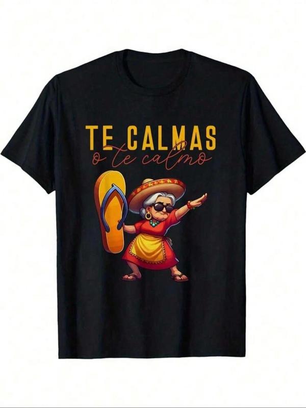Women's Calavera & Letter Print Round Neck Tee, Casual Short Sleeve Crew Neck T-shirt for Daily Wear, Ladies Clothes for...
