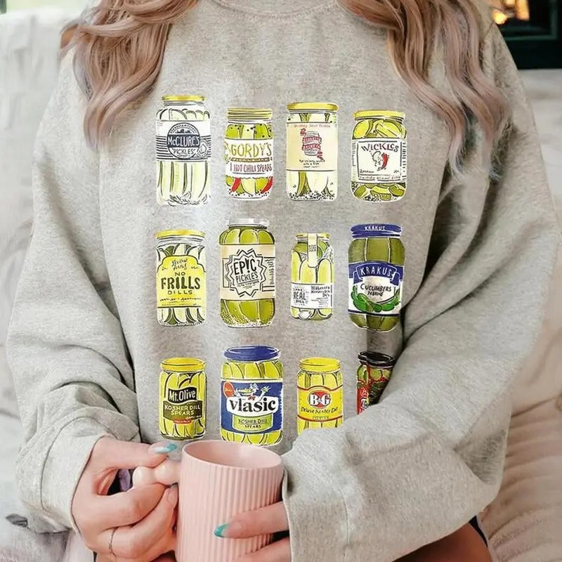 Women's Can Print Round Neck Drop Shoulder Sweatshirt