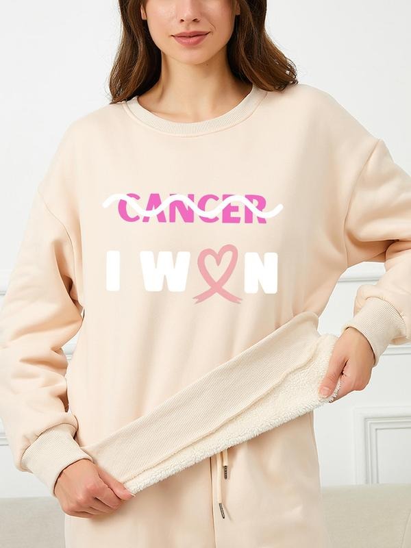 Women's Cancer Print Crew Neck Pullover Sweatshirt, Casual Long Sleeve Top for Fall & Winter, Women's Clothes for Daily...