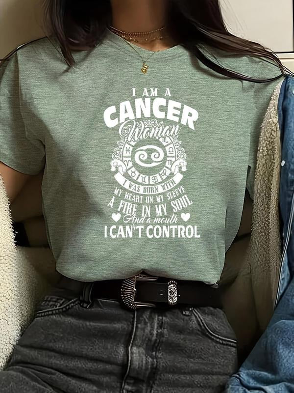 Women's Cancer Print Round Neck Tee, Fashion Casual Crew Neck T-Shirt for Daily Holiday Vacation Outdoor Wear, Ladies...