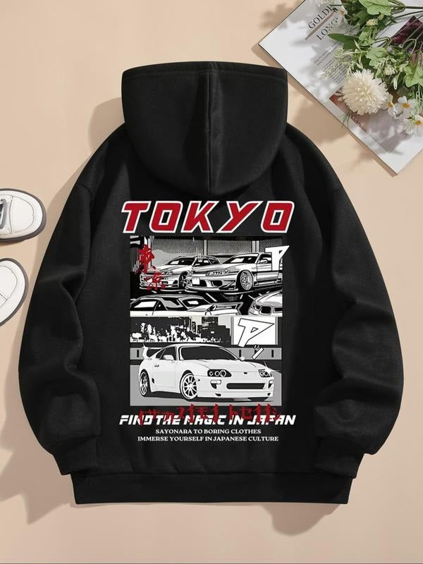 Women's Car & Letter Print Drawstring Hoodie, Fashion Casual Hooded Sweatshirt for Daily Holiday Outdoor Wear, Women...