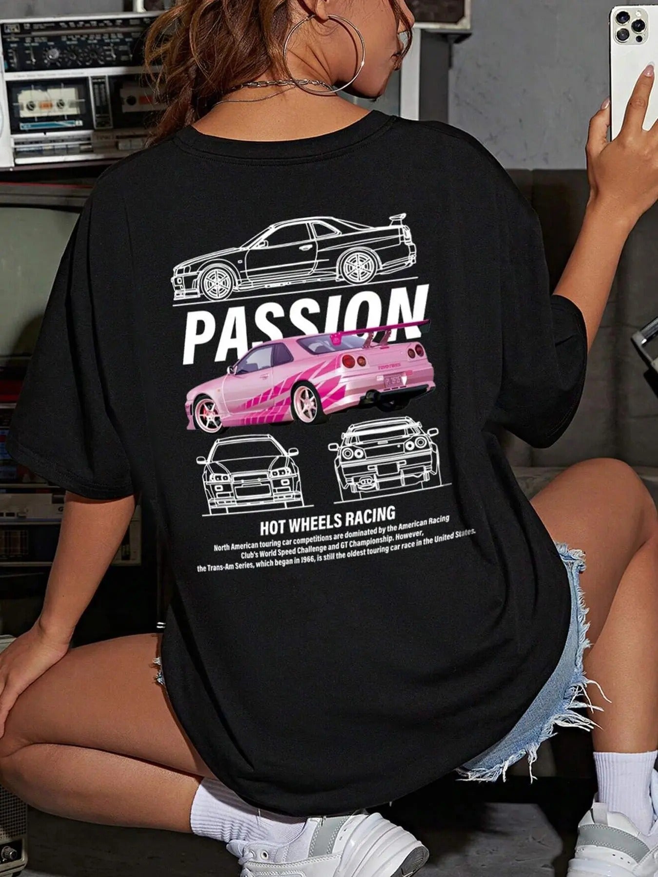 Car & Letter Print Drop Shoulder Casual Half Sleeve Round Neck Daily Clothes All Seasons T-Shirts, Hoodie, Sweatshirt