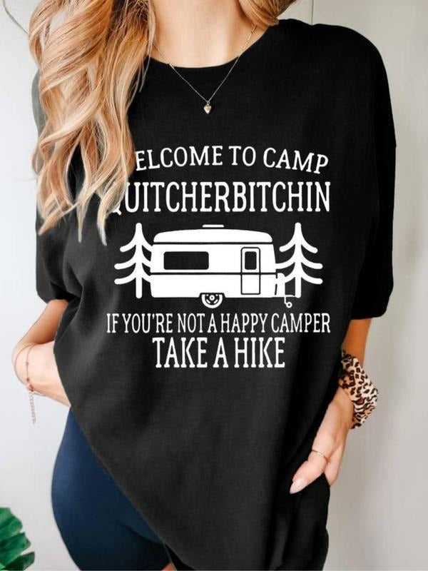 Women's Car & Letter Print Round Neck Tee, Casual Short Sleeve Crew Neck T-Shirt for Summer, Fashion Women's Top for...