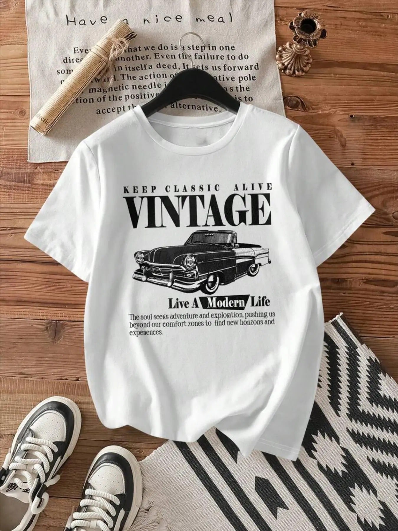 Women's Car & Letter Print Round Neck Tee, Casual Short Sleeve T-shirt for Summer, Women's Top for Daily Wear Hoodie,...