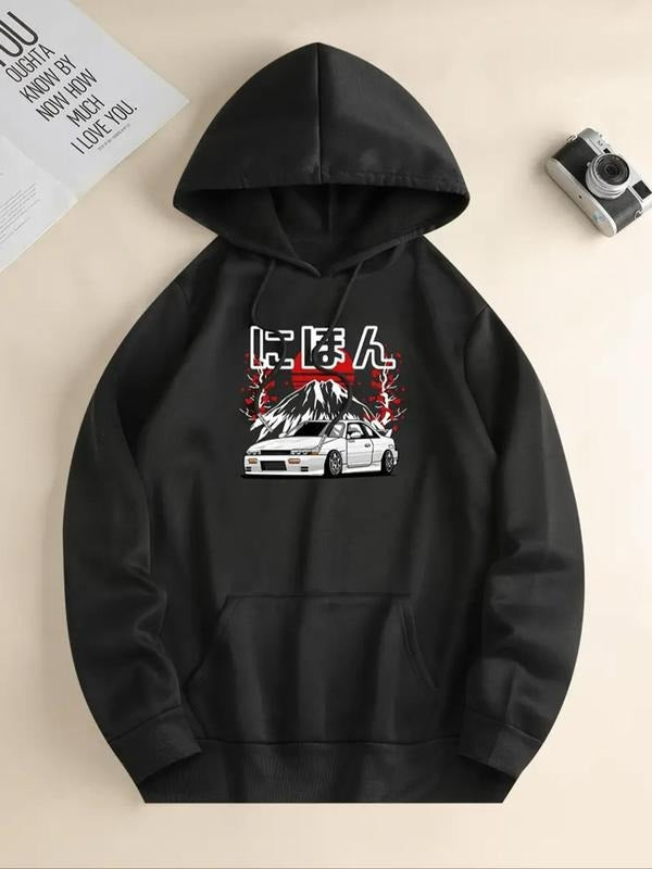 Women's Car Print Drop Shoulder Drawstring Hoodie, Fashion Casual Pocket Hooded Sweatshirt for Daily Holiday Outdoor...