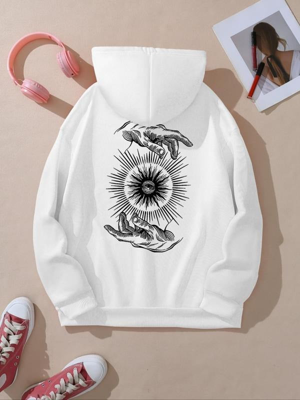 Women's Cartoon & Hand Print Hoodie, Fashion Casual Hooded Sweatshirt for Daily Holiday Outdoor Wear, Women Clothing for...