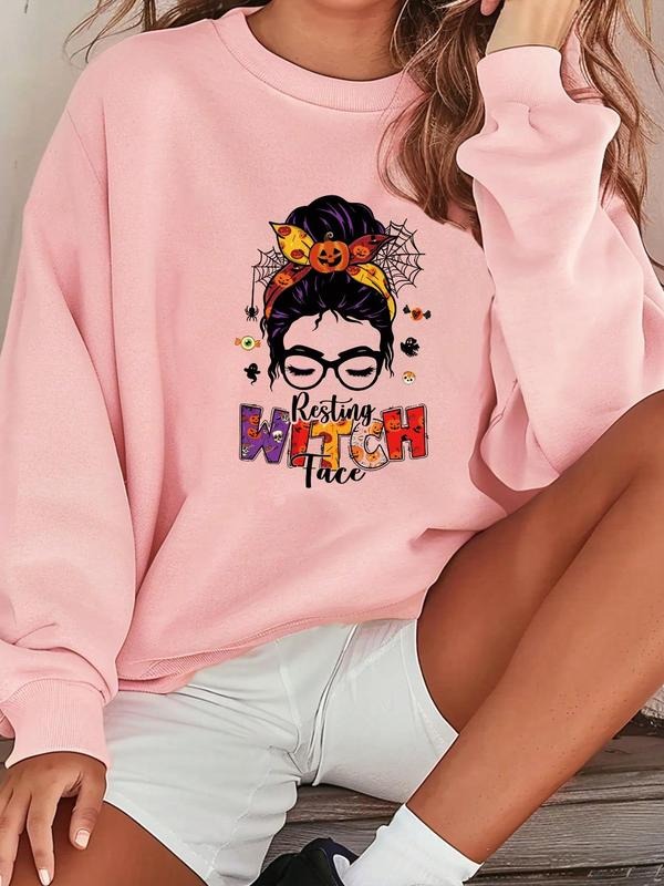 Women's Cartoon & Letter Print Crew Neck Sweatshirt, Casual Drop Shoulder Long Sleeve Pullover, Women's Fall & Winter...