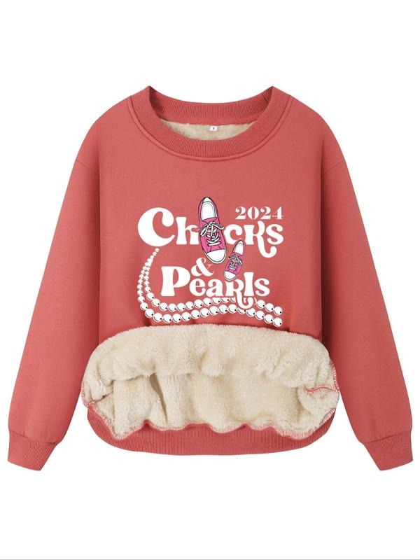 Women's Cartoon & Letter Print Crew Neck Sweatshirt, Casual Long Sleeve Pullover for Fall & Winter, Women's Clothes for...