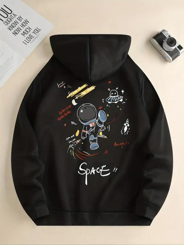 Women's Cartoon & Letter Print Drop Shoulder Hoodie, Fashion Casual Drawstring Pocket Hooded Sweatshirt for Daily Holiday...