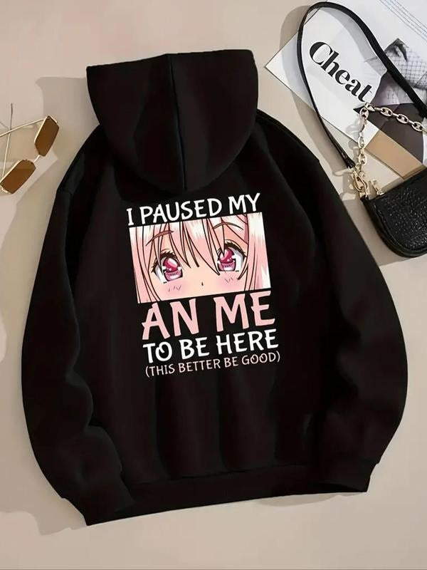 Women's Cartoon & Letter Print Drop Shoulder Hoodie, Fashion Casual Drawstring Pocket Hooded Sweatshirt for Daily Holiday...