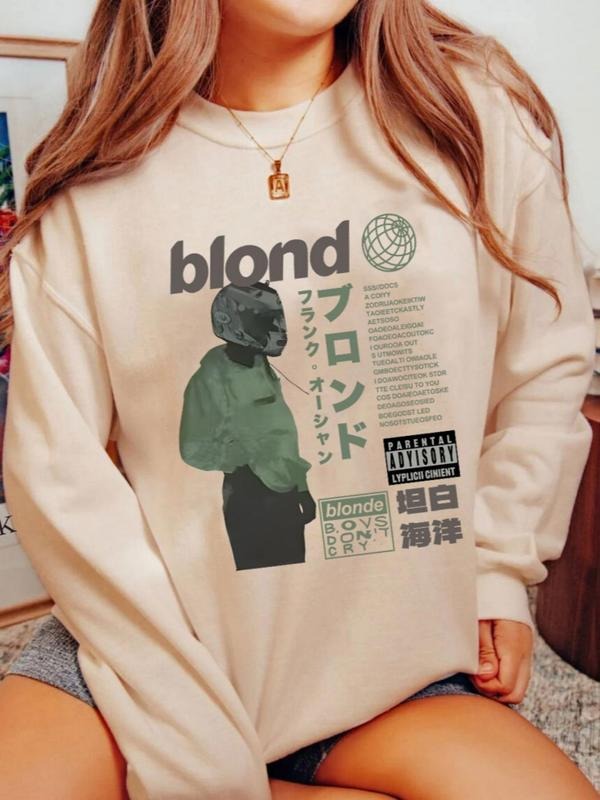 Women's Cartoon & Letter Print Drop Shoulder Sweatshirt, Casual Long Sleeve Round Neck Pullover for Fall & Winter, Ladies...