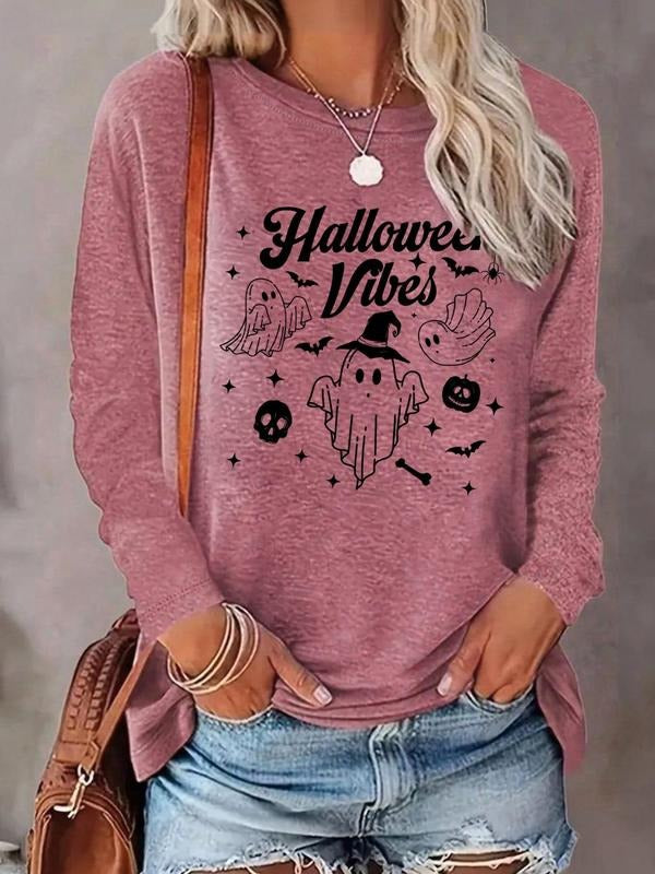 Women's Cartoon & Letter Print Drop Shoulder Tee, Casual Long Sleeve Round Neck T-shirt for All Seasons, Women's Top for...