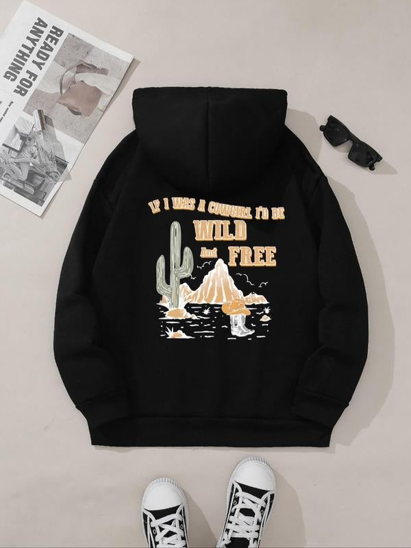 Women's Cartoon & Letter Print Hoodie, Fashion Casual Hooded Sweatshirt for Daily Holiday Outdoor Wear, Women Clothing...