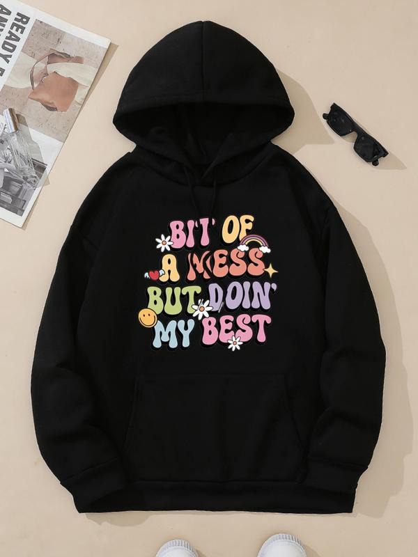Women's Cartoon & Letter Print Hoodie, Fashion Casual Hooded Sweatshirt for Daily Holiday Outdoor Wear, Women Clothing...