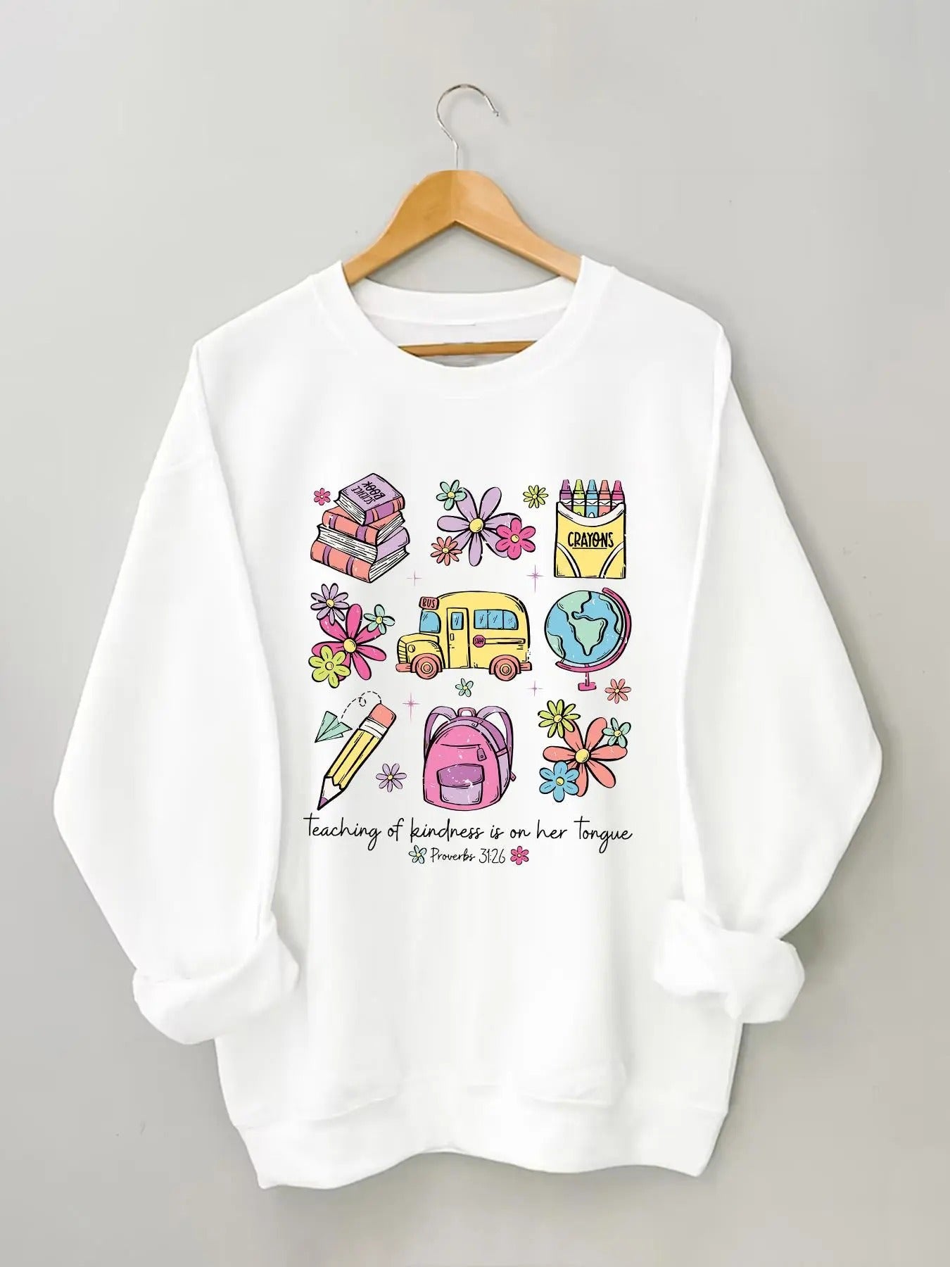 Women's Cartoon & Letter Print Round Neck Sweatshirt, Casual Long Sleeve Crew Neck Pullover for Fall & Winter, Women's...