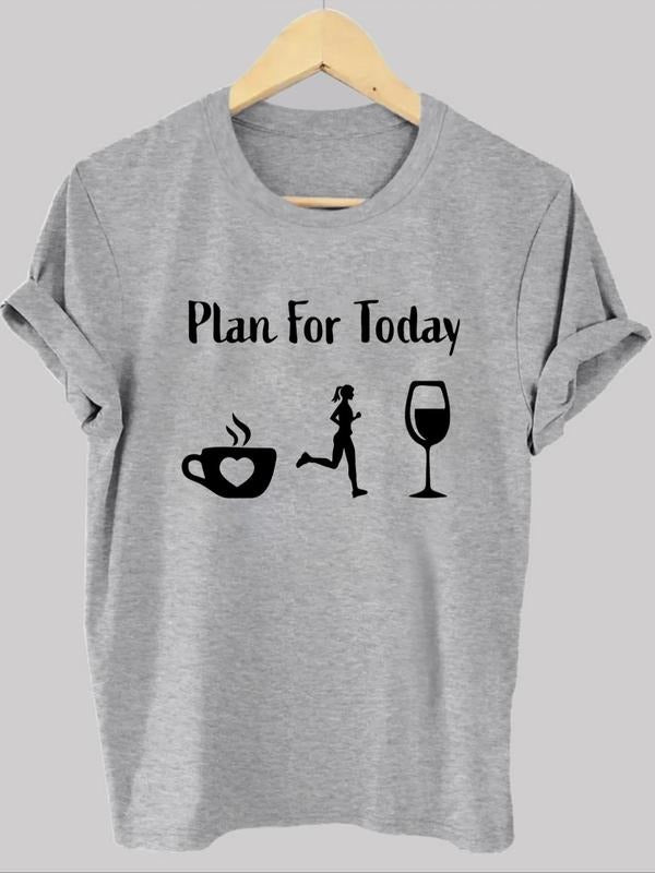 Women's Cartoon & Letter Print Round Neck Tee, Casual Short Sleeve Crew Neck T-Shirt, Ladies Clothes for All Seasons...
