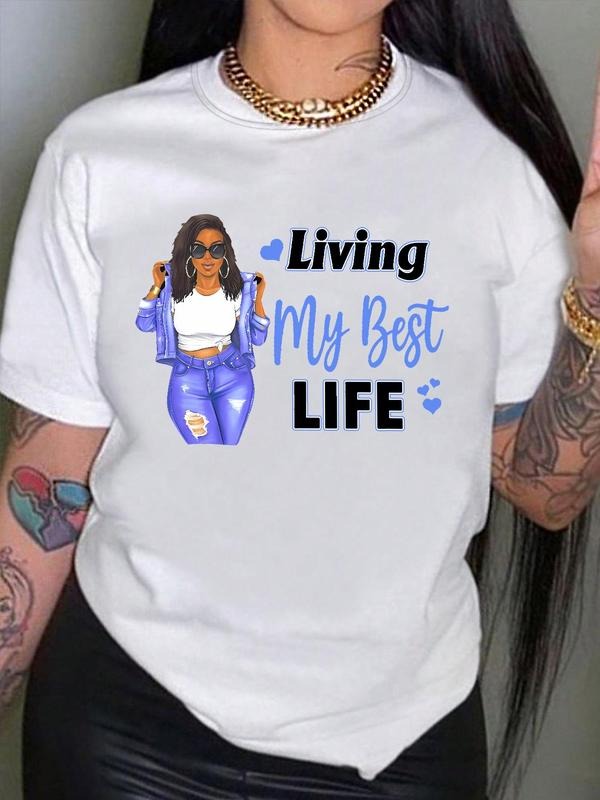 Cartoon & Letter Print Round Neck Casual Crew Neck Daily Vacation Outdoor Clothes All Seasons T-Shirts, Hoodie, Sweatshirt