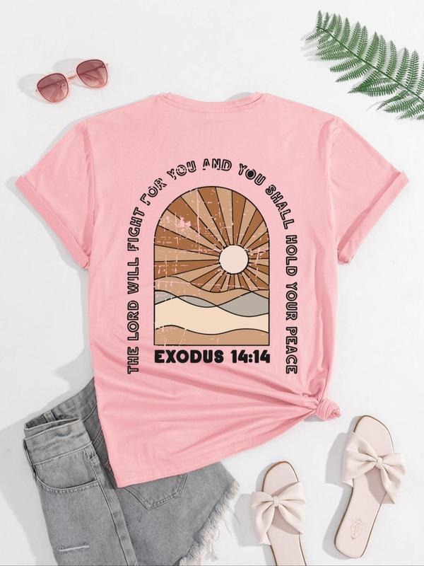 Women's Cartoon & Letter Print Round Neck Tee, Trendy Casual Short Sleeve T-Shirt for Daily Wear, Ladies Summer Outfit...