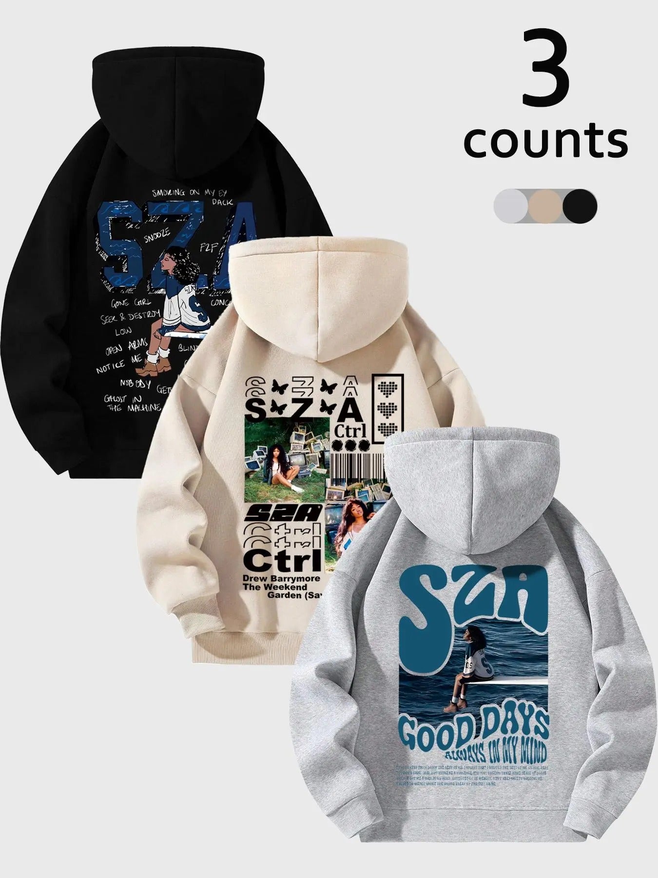 Cartoon & Letter Print Thermal Lined Casual Long Sleeve Hooded Spring Clothes Daily T-Shirts, Hoodie, Sweatshirt