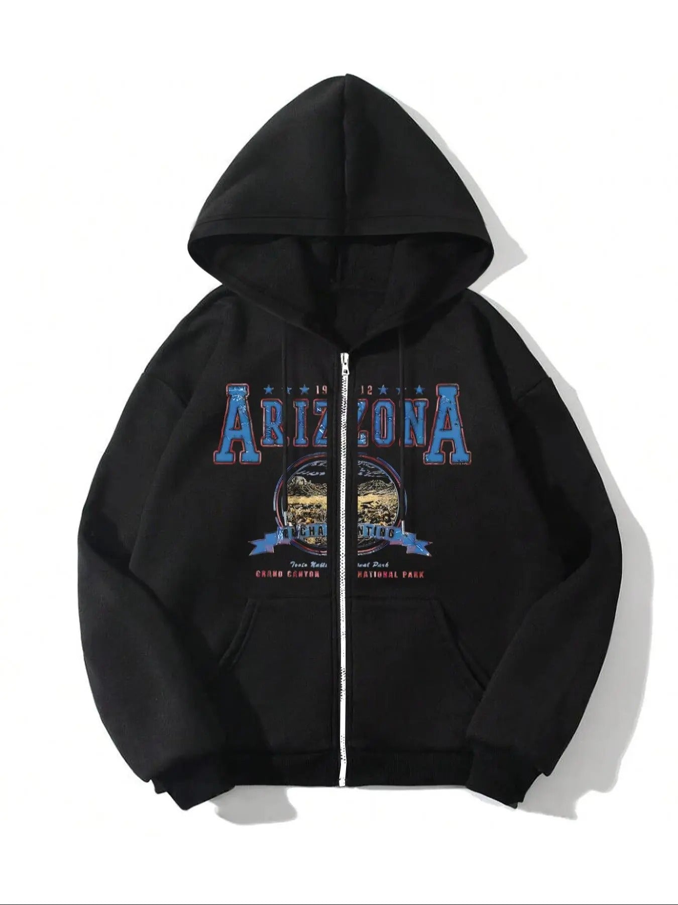 Women's Cartoon & Letter Print Zip Up Hoodie, Casual Long Sleeve Hooded Sweatshirt for Fall & Winter, Women's Clothes for...