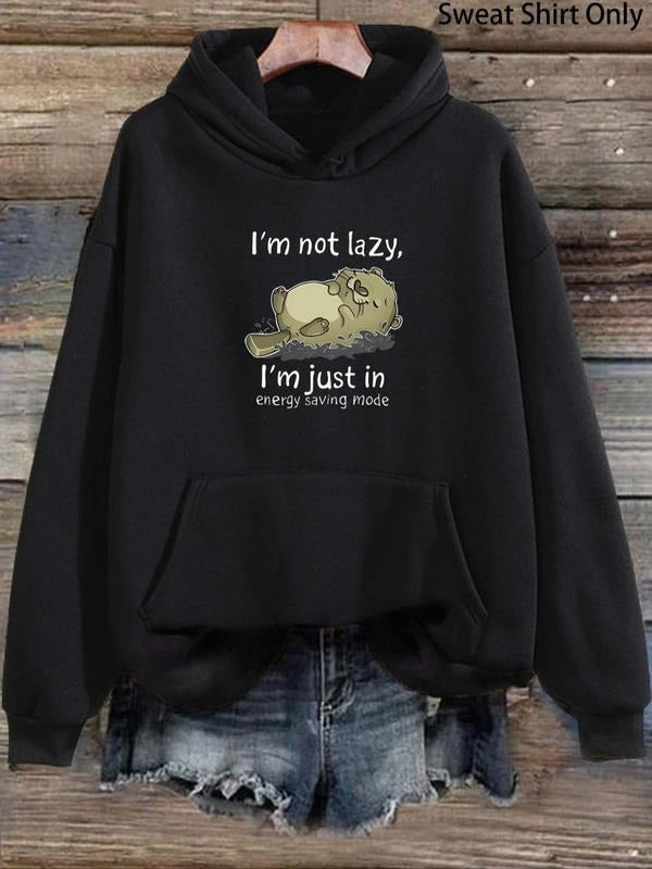 Women's Cartoon Animal & Letter Print Drop Shoulder Hoodie, Fashion Casual Drawstring Pocket Hooded Sweatshirt for Daily...