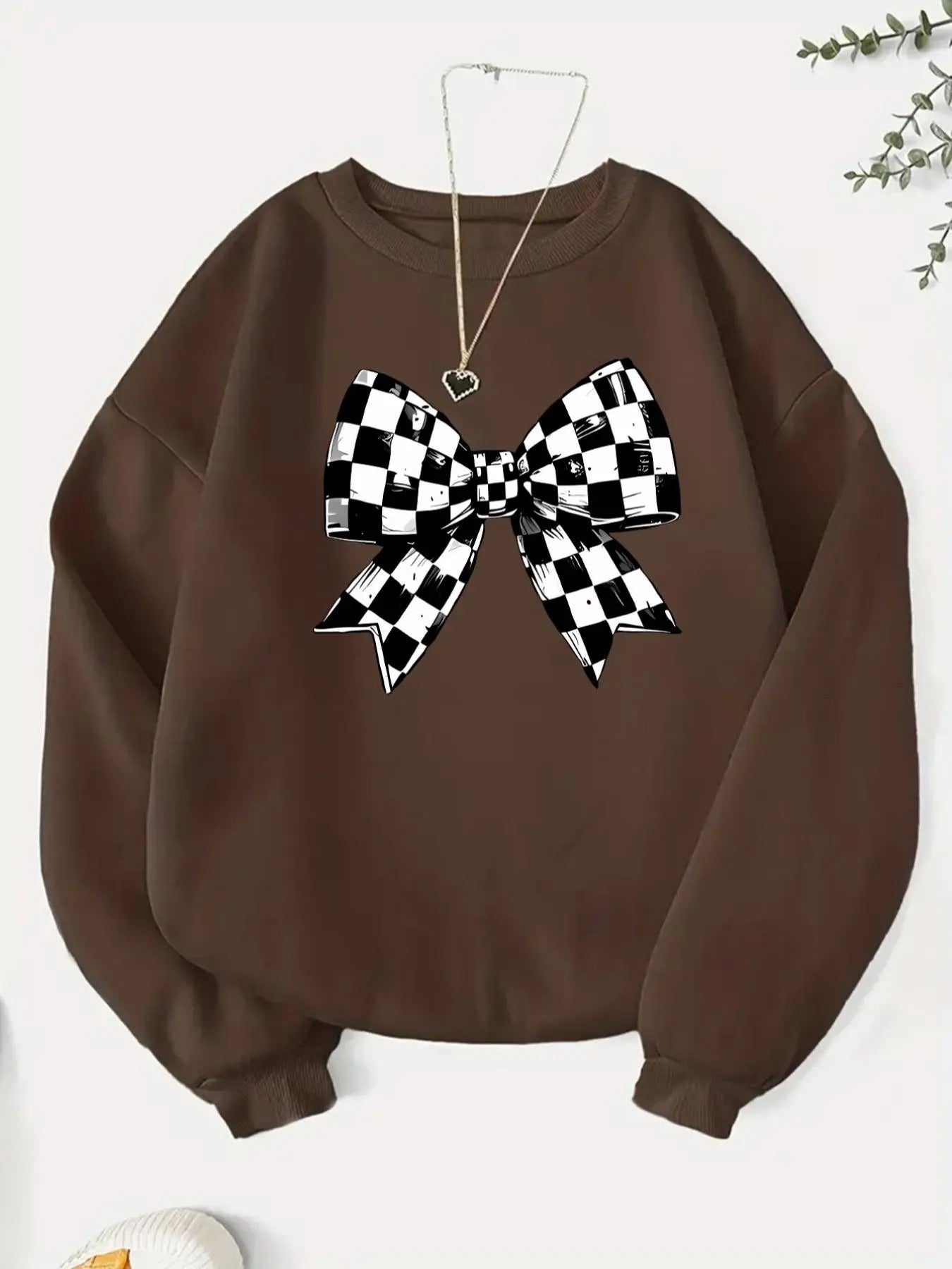 Women's Cartoon Bow Print Crew Neck Pullover, Fashion Casual Sweatshirt for Daily Holiday Outdoor Wear, Women Clothing...