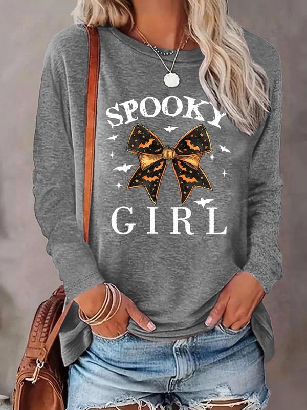 Women's Cartoon Bowknot Graphic Print Round Neck T-shirt, Fashion Casual Long Sleeve Tee, Women's Top for Daily Wear...