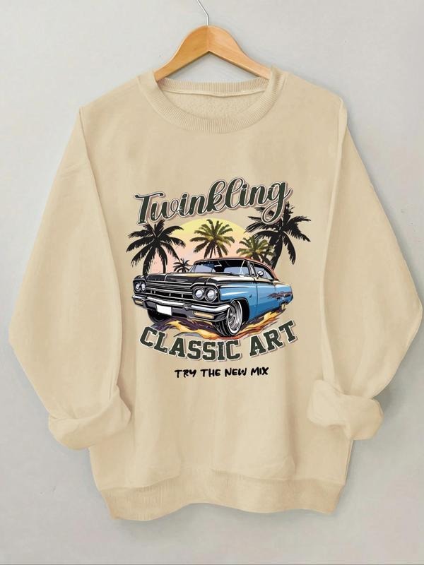 Women's Cartoon Car Graphic Print Crew Neck Sweatshirt, Casual Drop Shoulder Long Sleeve Pullover, Women's Fall & Winter...