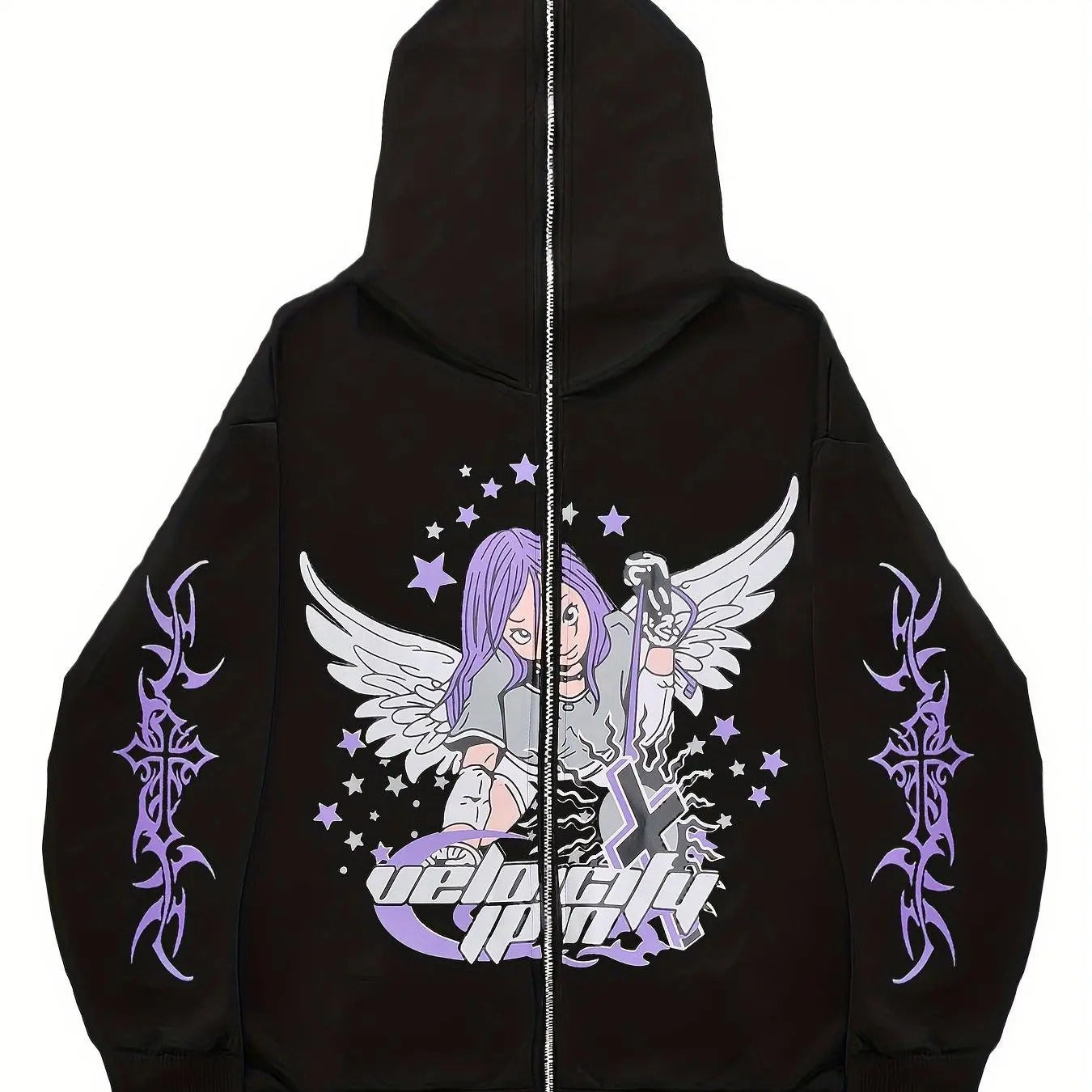 Women's Cartoon Character Print Pocket Zip Up Hoodie, Casual Long Sleeve Hooded Sweatshirt for Fall & Winter, Women's...
