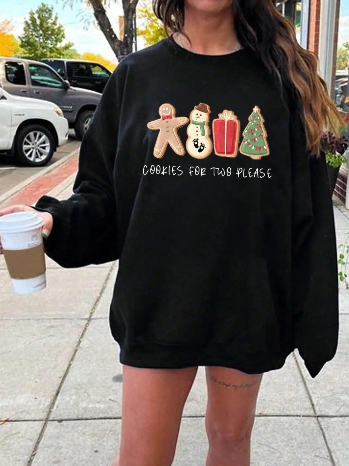Women's Cartoon Christmas Print Crew Neck Sweatshirt, Casual Drop Shoulder Long Sleeve Pullover, Women's Fall & Winter...