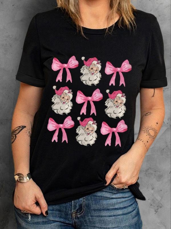 Cartoon Print Round Neck Casual Short Sleeve Crew Neck Summer Top Daily T-Shirts, Hoodie, Sweatshirt