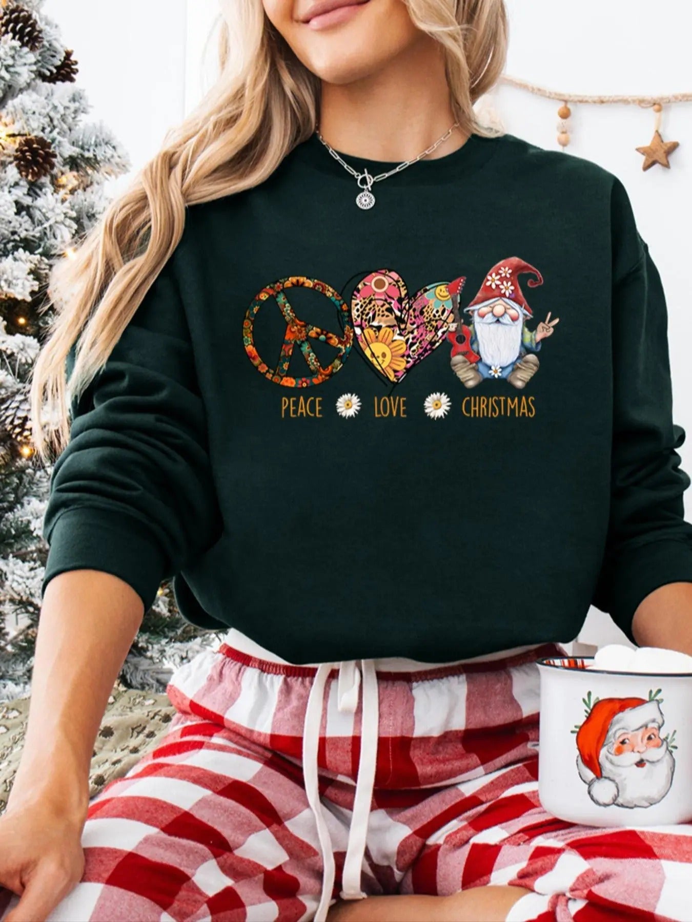 Women's Cartoon Christmas Themed Print Drop Shoulder Sweatshirt, Casual Long Sleeve Round Neck Pullover for Daily Wear,...