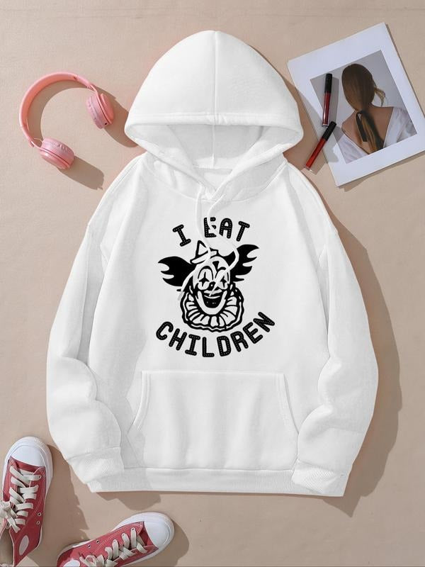 Women's Cartoon Clown Print Drop Shoulder Hoodie, Fashion Casual Drawstring Pocket Hooded Sweatshirt for Daily Holiday...