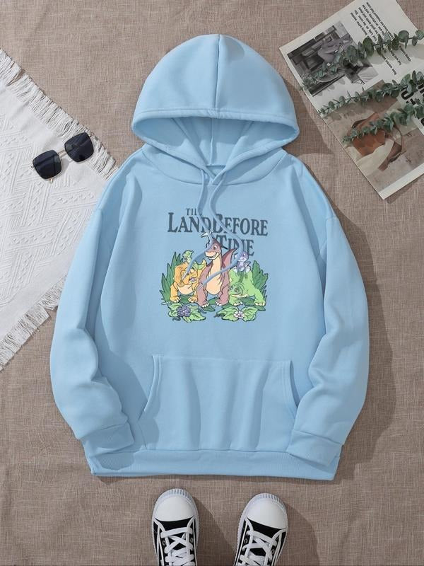 Women's Cartoon Dinosaur Print Hoodie, Fashion Casual Hooded Sweatshirt for Daily Holiday Outdoor Wear, Women Clothing...