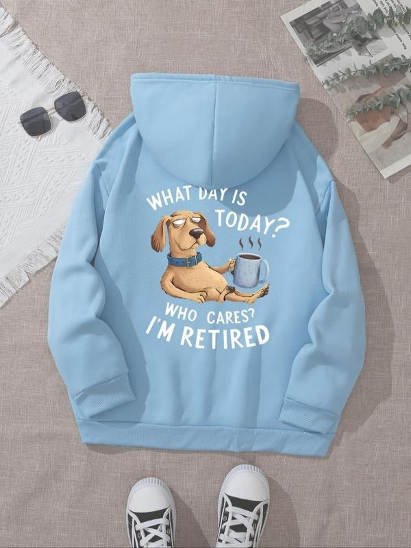 Women's Cartoon Dog Print Hoodie, Casual Fashion Hooded Sweatshirt for Daily Holiday Outdoor Wear, Women Clothing for...