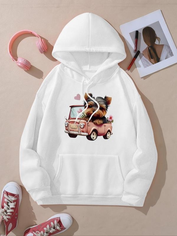 Women's Cartoon Dog Print Hoodie, Fashion Casual Hooded Sweatshirt for Daily Holiday Outdoor Wear, Women Clothing for...