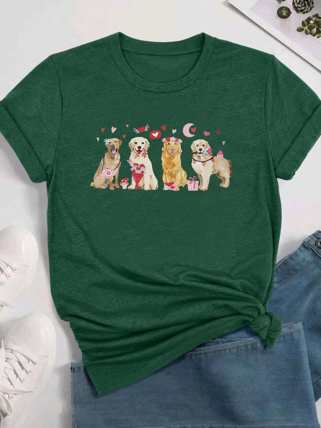 Cartoon Dog Print Round Neck Casual Crew Neck Short Sleeve Daily Vacation Outdoor Clothes All Seasons T-Shirts, Hoodie, Sweatshirt