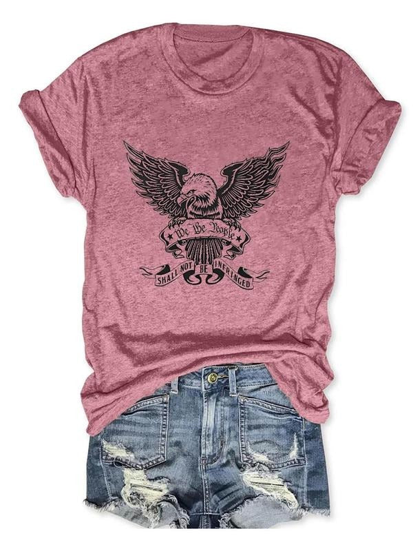 Women's Cartoon Eagle Print Round Neck Graphic Tee, Vintage Trendy Casual Letter Graphic Short Sleeve T-shirt For Daily...