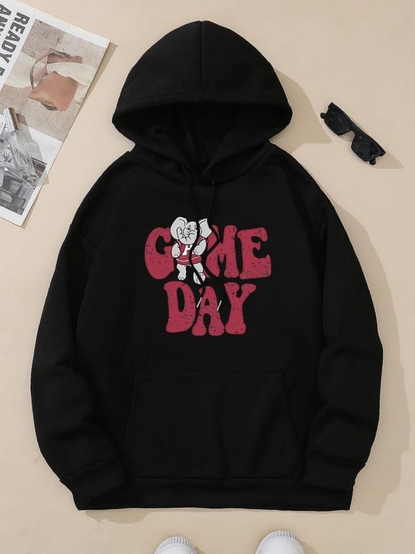 Women's Cartoon Elephant & Letter Print Hoodie, Fashion Casual Hooded Sweatshirt for Daily Holiday Outdoor Wear, Women...