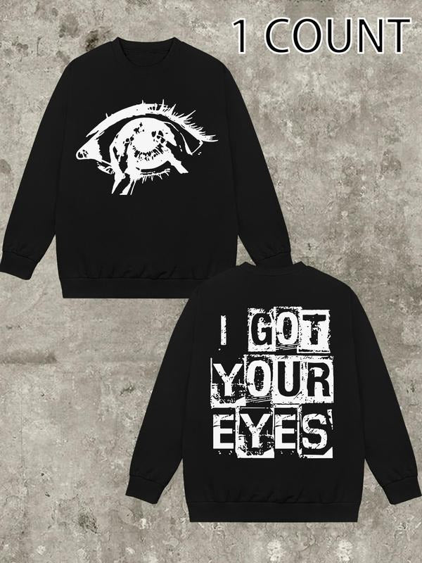 Women's Cartoon Eye & Letter Print Round Neck Pullover, Fashion Casual Crew Neck Sweatshirt for Daily Holiday Outdoor...