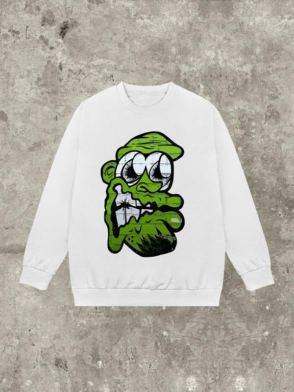 Women's Cartoon Face Print Drop Shoulder Sweatshirt, Casual Long Sleeve Round Neck Pullover for Fall & Winter, Ladies...