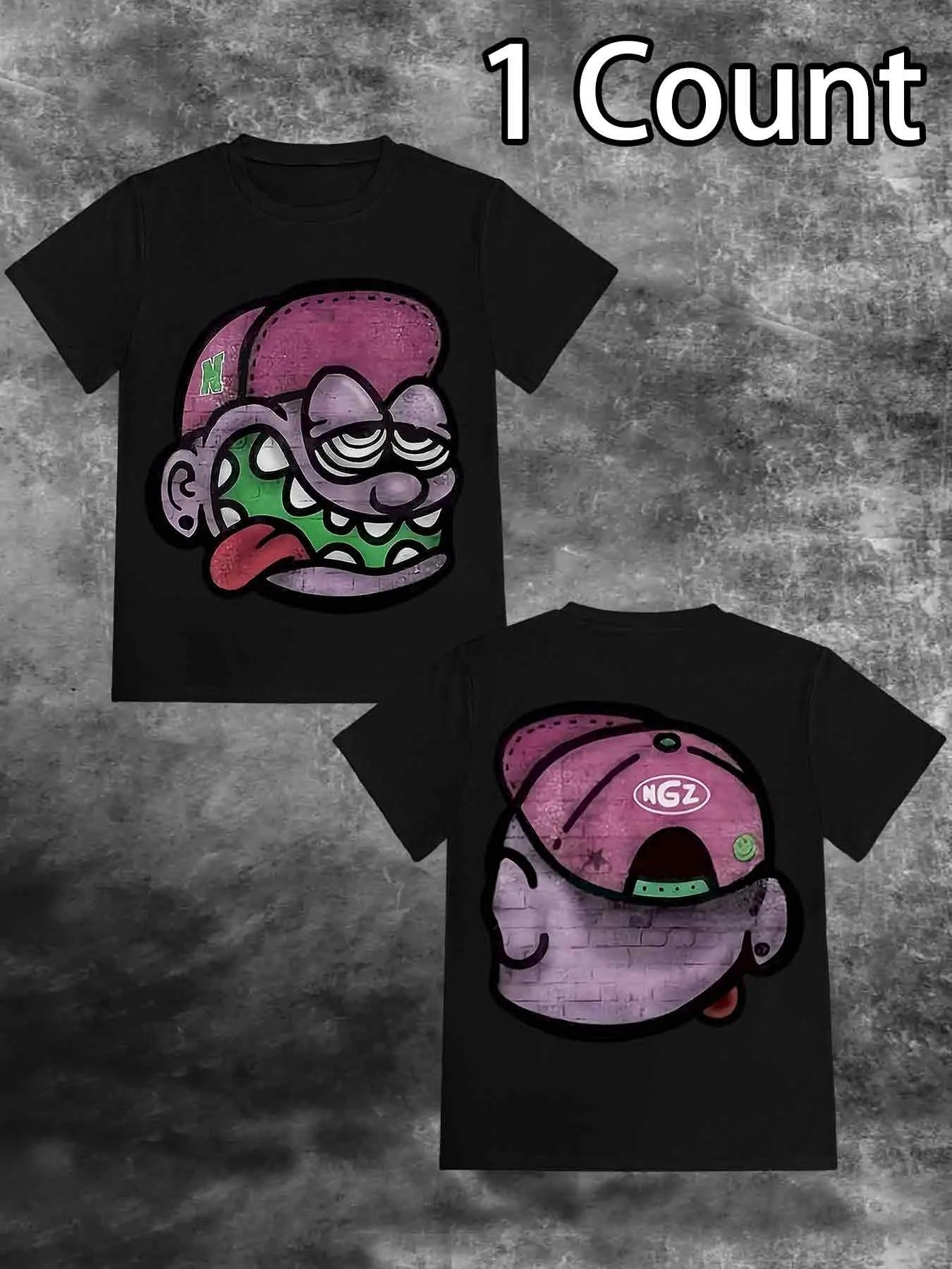 Women's Cartoon Face Print Round Neck Tee, Fashion Casual Short Sleeve T-shirt for Daily Wear, Ladies Clothes for All...