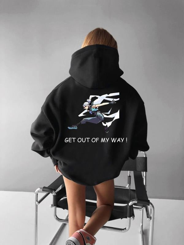 Women's Cartoon Figure & Letter Print Drop Shoulder Hoodie, Fashion Casual Drawstring Hooded Sweatshirt for Daily Holiday...