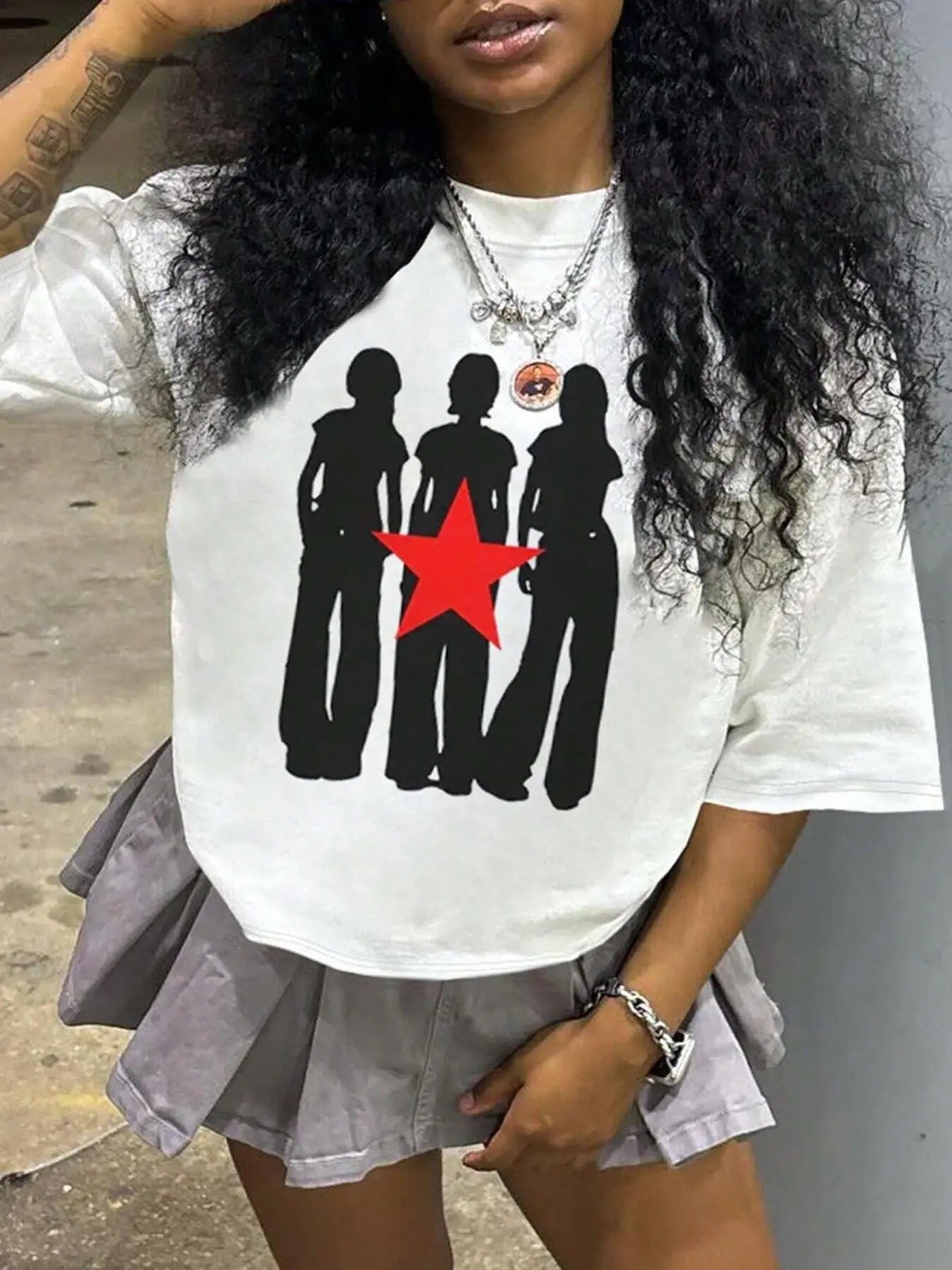 Cartoon Figure & Star Print Round Neck Casual Short Sleeve Daily Summer Clothes T-Shirts, Hoodie, Sweatshirt