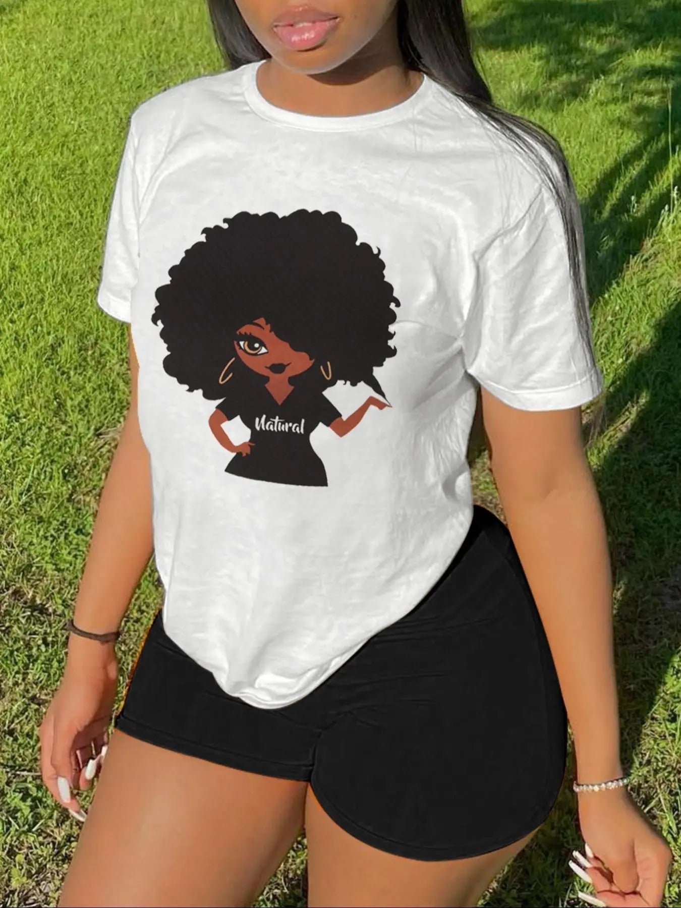 Women's Cartoon Figure  Print Round Neck Tee, Street Fashion Casual Short Sleeve T-shirt for Daily Holiday Vacation...