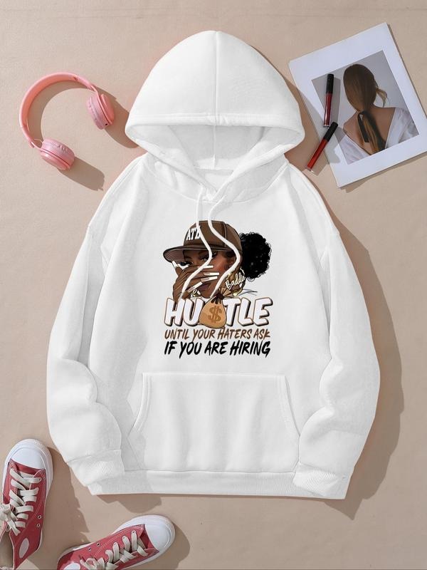 Women's Cartoon Figure Graphic Print Drawstring Pocket Hoodie, Casual Drop Shoulder Long Sleeve Hooded Sweatshirt, Ladies...