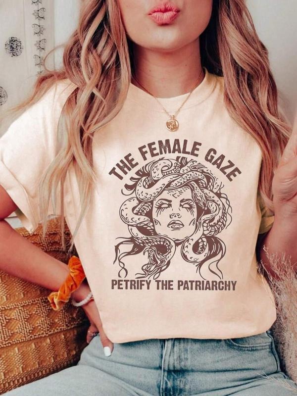 Women's Cartoon Figure Graphic Print Round Neck Tee, Fashion Casual Short Sleeve T-shirt for Daily Wear, Ladies Summer...