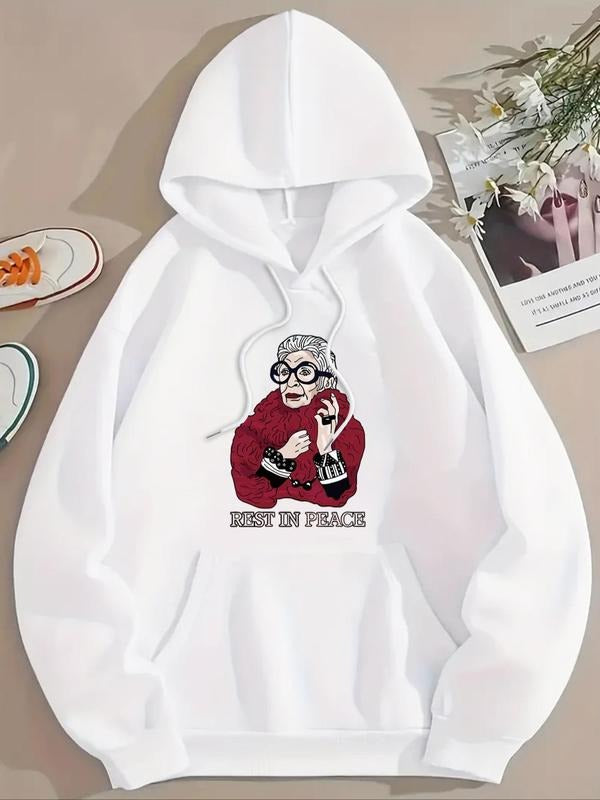 Women's Cartoon Figure Print Drawstring Pocket Hoodie, Casual Drop Shoulder Long Sleeve Hooded Sweatshirt, Lady Fall &...